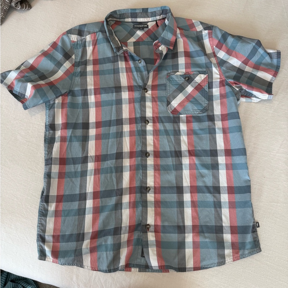 Toad&Co men’s Casual Plaid button down Shirt - Blue, pink, and White size large